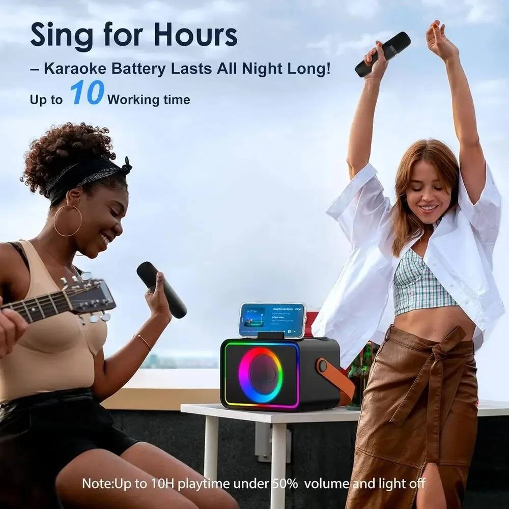 Sing for Hours  
- Karaoke Battery Lasts All Night Long!  
Up to 10 Working time  

Note: Up to 10H playtime under 50% volume and light off