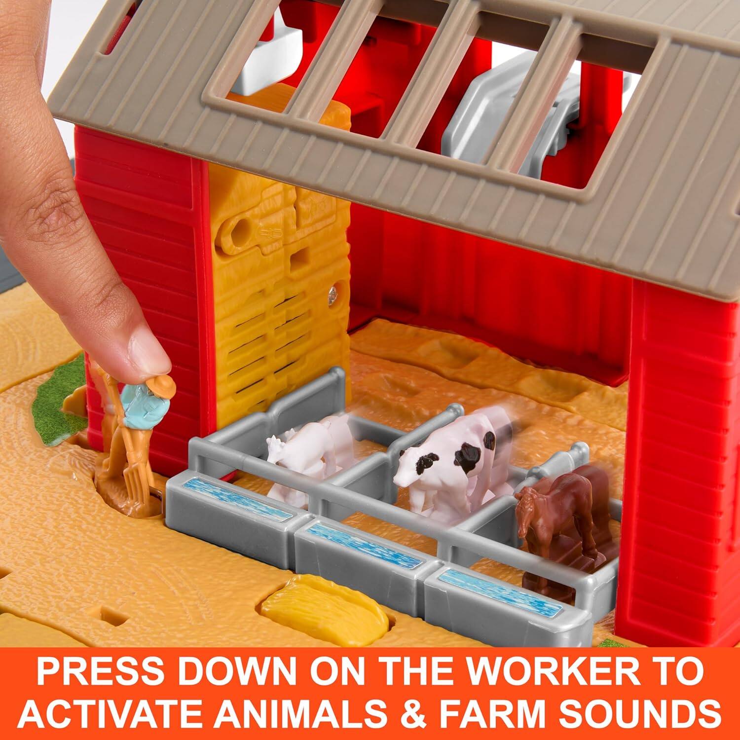 PRESS DOWN ON THE WORKER TO ACTIVATE ANIMALS & FARM SOUNDS