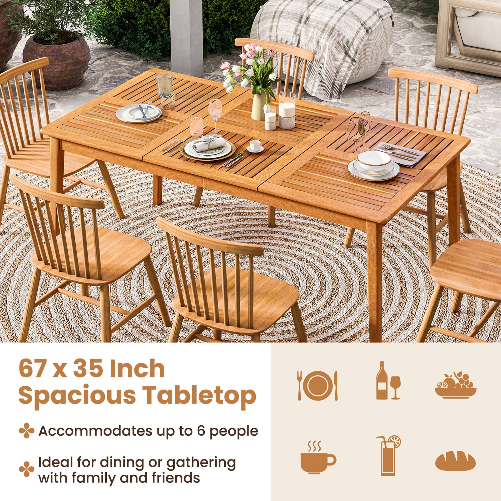 67 x 35 Inch Spacious Tabletop  
Accommodates up to 6 people  
Ideal for dining or gathering with family and friends
