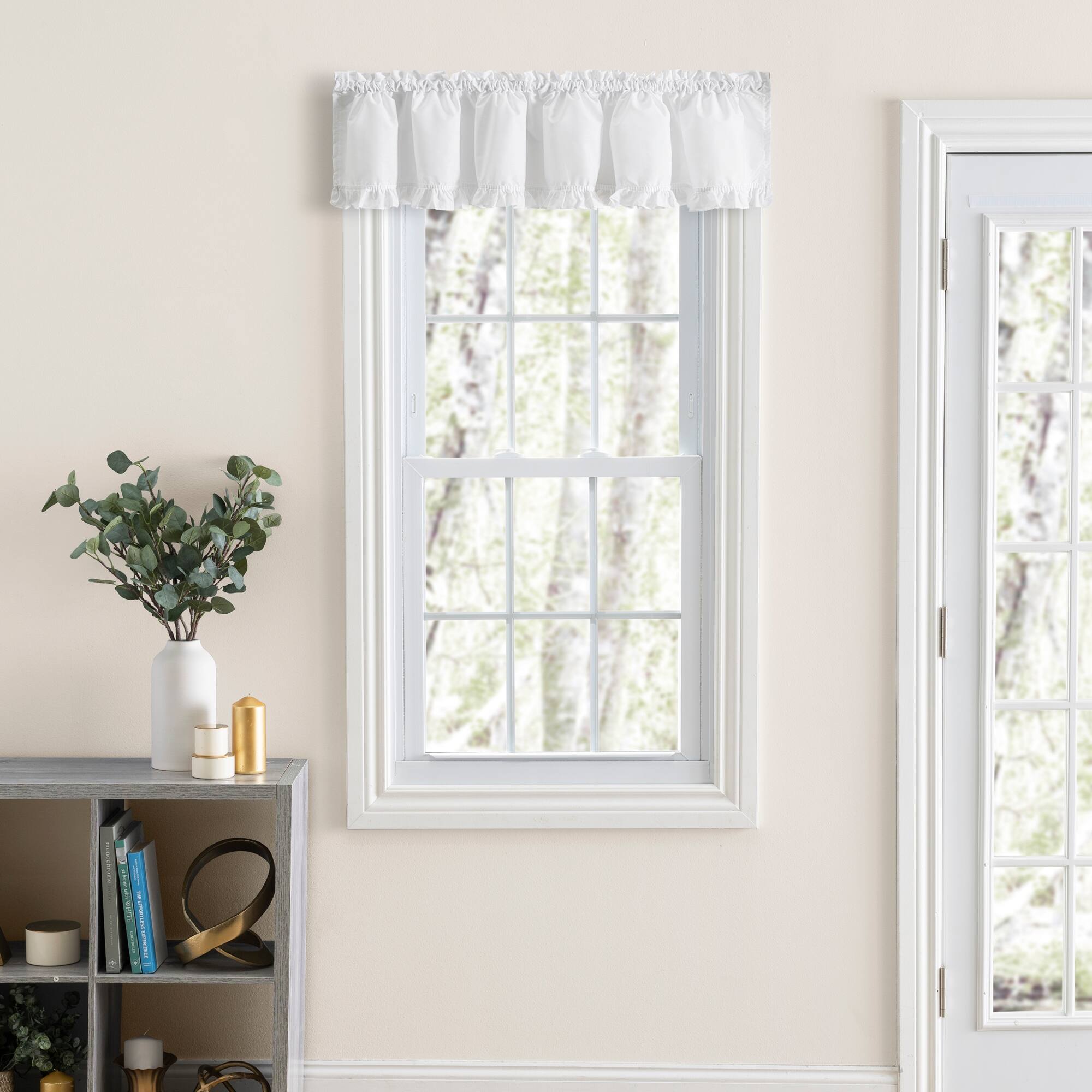 Angle. Ellis Curtain - Ellis Home Classic Narrow Ruffle White Color Rod Pocket Valance 74" X 12" - White.
