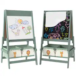 Qaba - Art Easel for Kids with Paper Roll, 3 in 1 Toddler Painting Easel with Blackboard, Whiteboard, Storage Baskets
