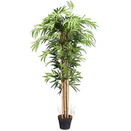 Gymax - Artificial Bamboo Silk Tree Planter 5 Feet Holiday Decor - Green