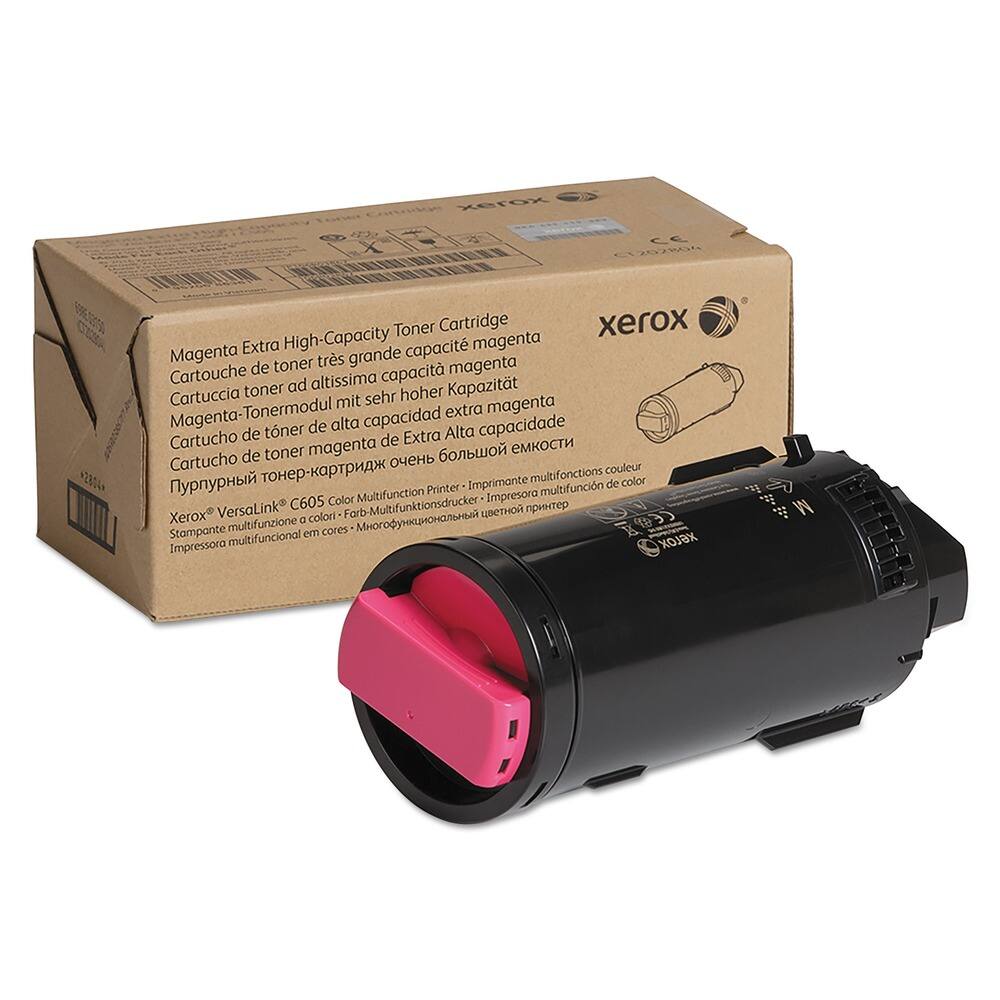 Magenta Extra High-Capacity Toner Cartridge  
Cartouche de toner très grande capacité magenta  
Cartucho de toner ad altissima capacità magenta  
Magenta-Tonermodul mit sehr hoher Kapazität  
Cartucho de toner magenta de Extra alta capacidad  
Плунерный тонер-картридж Extra большая емкость  

Xerox® VersaLink C605 Color Multifunction Printer - Imprimante multifonctions couleur  
Stampante multifunzione a colori  
Impressora multifuncional em cores  
Многофункциональный принтер