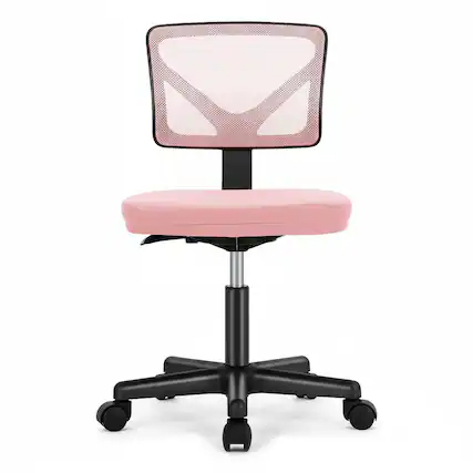 Front. AOITUN - Pink Office Computer Desk Chair - Ergonomic, Adjustable Height, Armless, Breathable Mesh for Small Spaces - Pink.