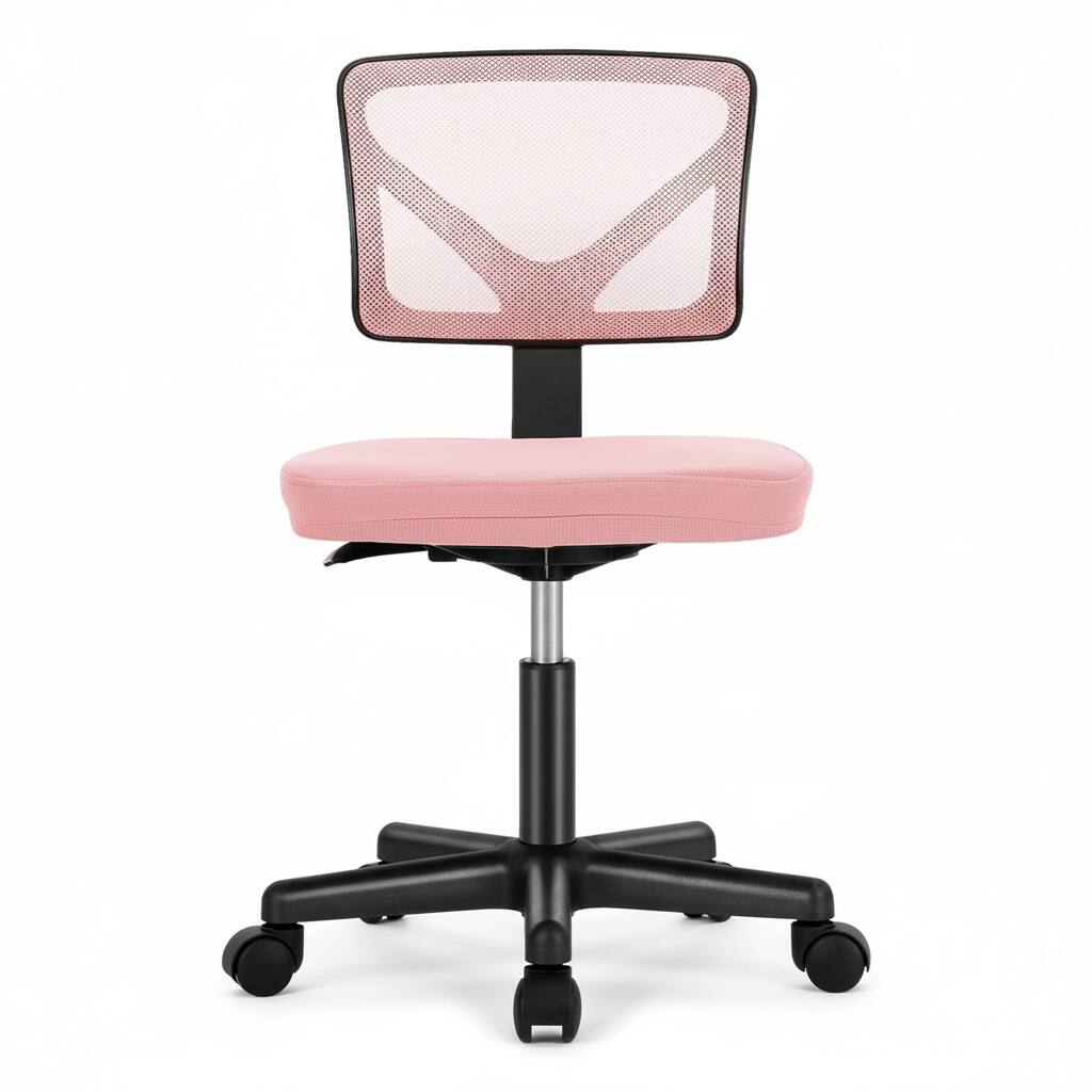 Front. AOITUN - Pink Office Computer Desk Chair - Ergonomic, Adjustable Height, Armless, Breathable Mesh for Small Spaces - Pink.