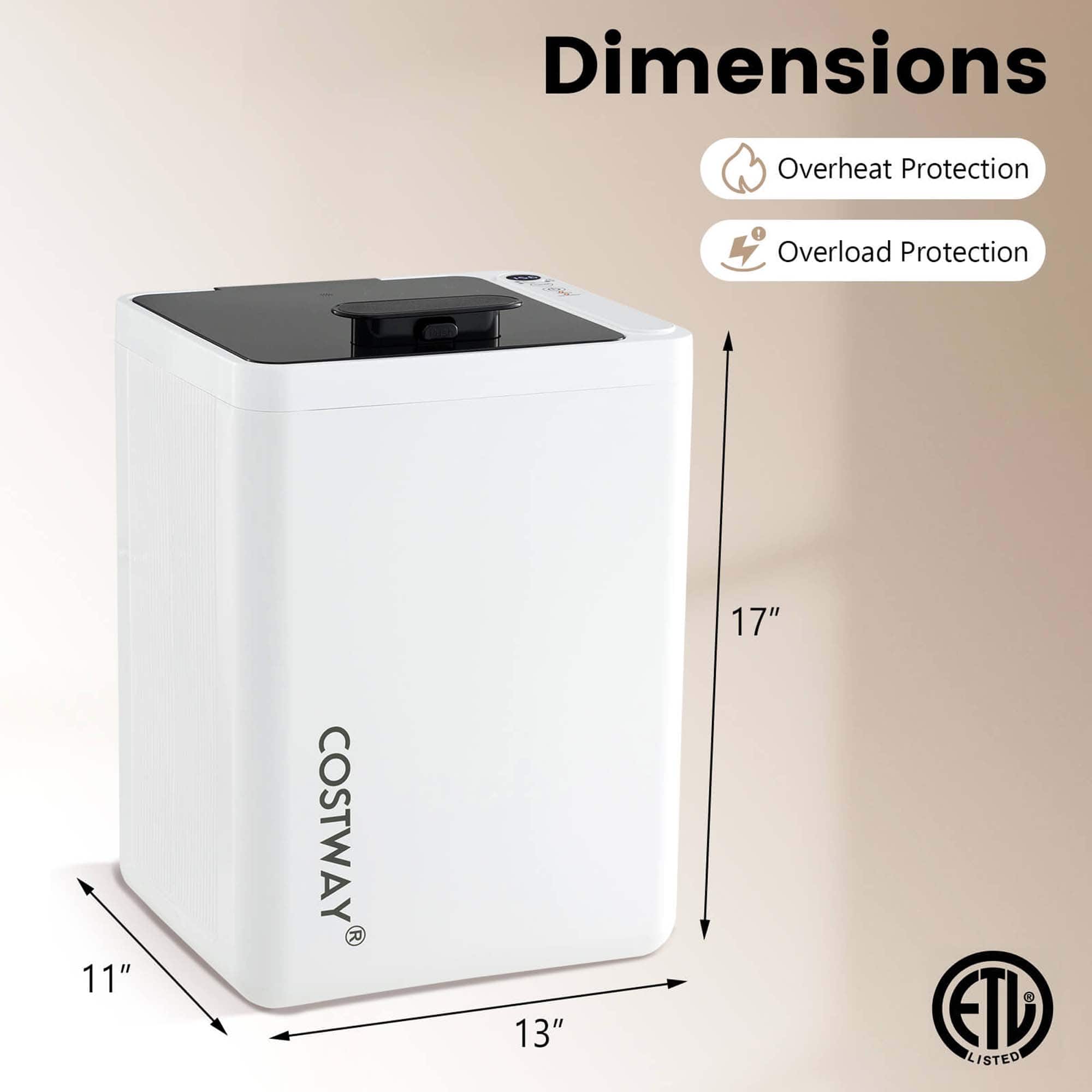 Dimensions
11" x 13" x 17"
Features:
- Overheat Protection
- Overload Protection
ETL Listed