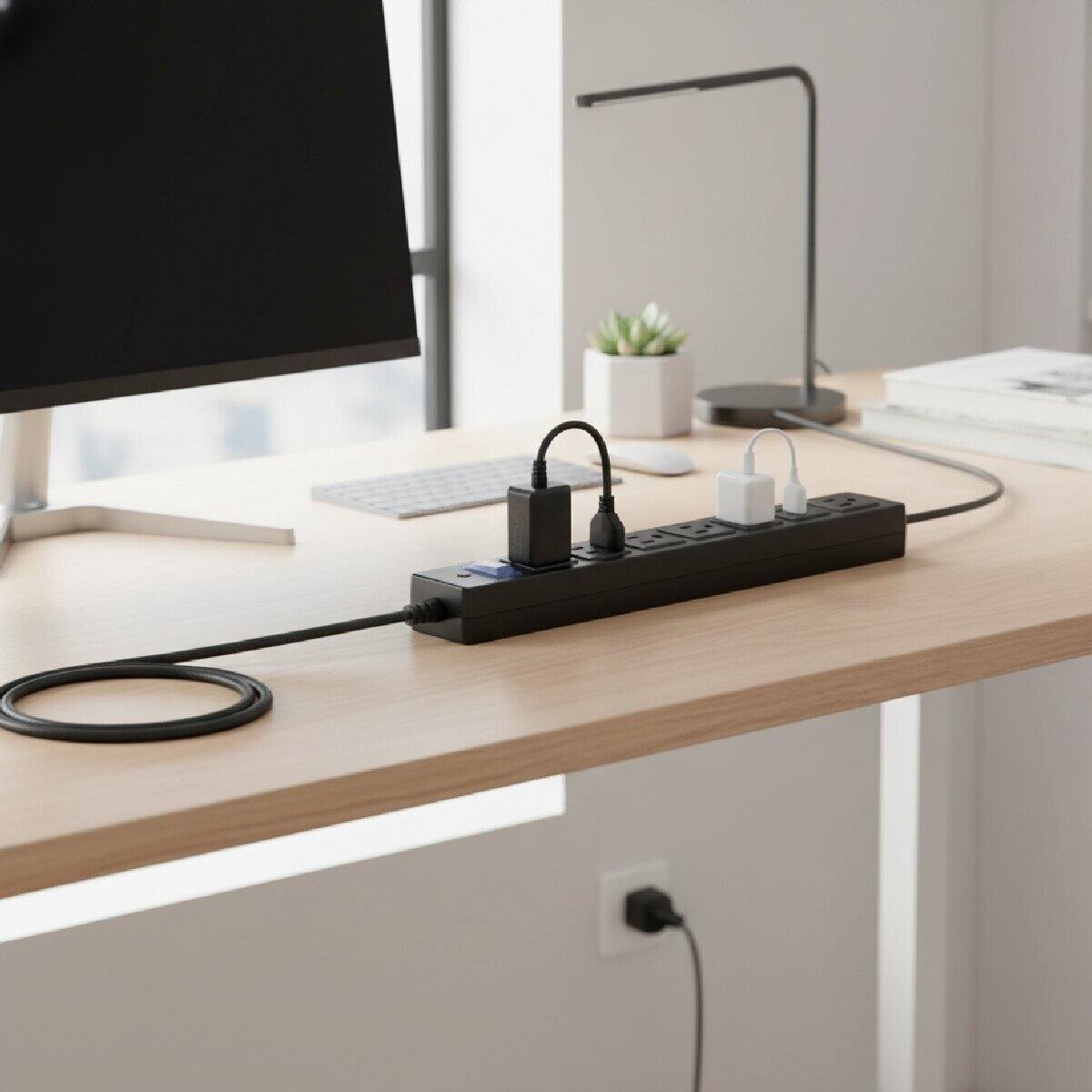 Alt View 1. Dazzed Corner - Outdoor Power Strip with 6 Outlets, 6FT Extension Cord Strip with Flat Plug - Black.