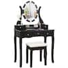 Front. Costway - Costway Vanity Table Set w/10 Light Bulbs and Touch Switch Makeup Dressing Table - Black.