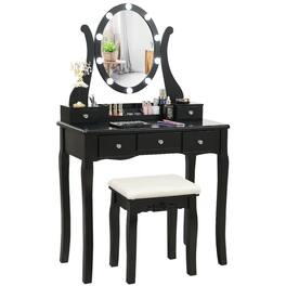 Costway - Vanity Table Set w/10 Light Bulbs and Touch Switch Makeup Dressing Table - Black