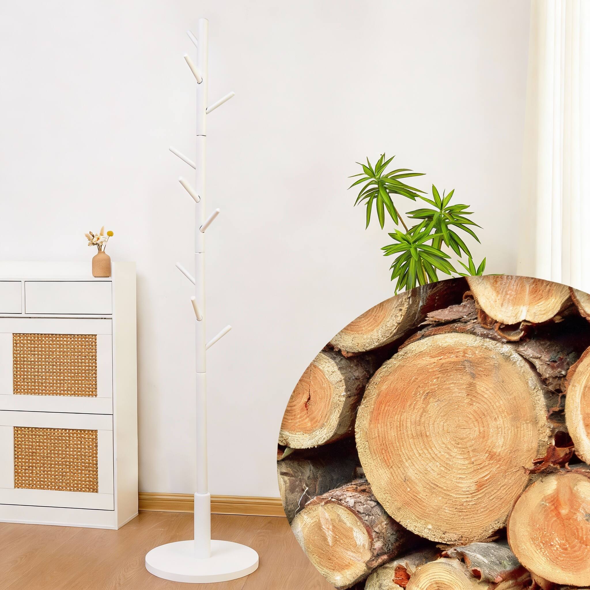 Alt View 2. Frangdom - Adjustable Beech Coat Rack 9 Hooks Tool-Free Assembly - WHITE 15"D x 70.5"W x 15"H.