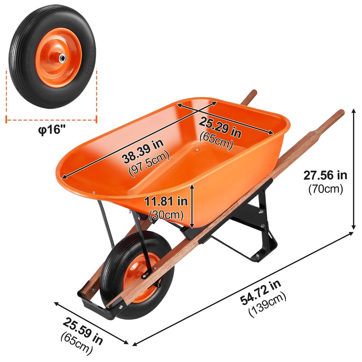 16"  
25.29 in (65cm)  
38.39 in (97.5cm)  
11.81 in (30cm)  
27.56 in (70cm)  
25.59 in (65cm)  
54.72 in (139cm)