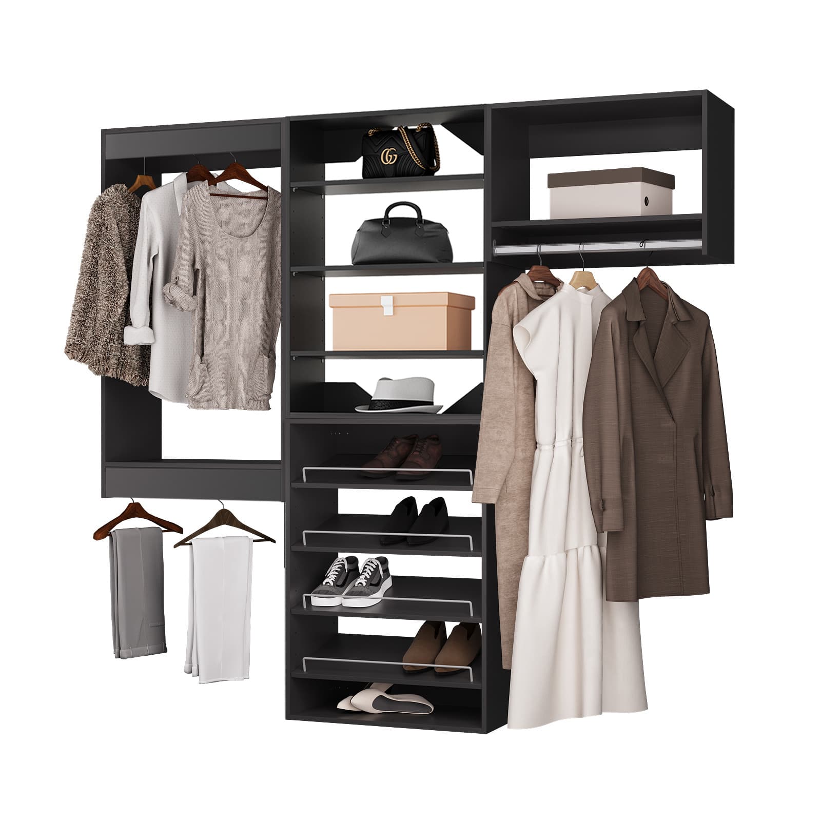 【PerfumeCloset】CHECK COMBINATION OUTER Roomtec 72 in Black Modular Closet System Unit Customizable Wall