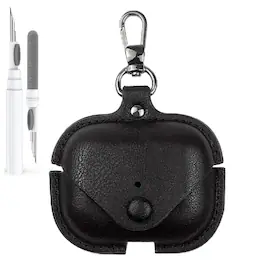 Dteck - Slim Faux Leather Earbuds Case for AirPods Pro 3rd Gen (2025) with Keychain,Business Dustproof Earphone Protective Cover - Black