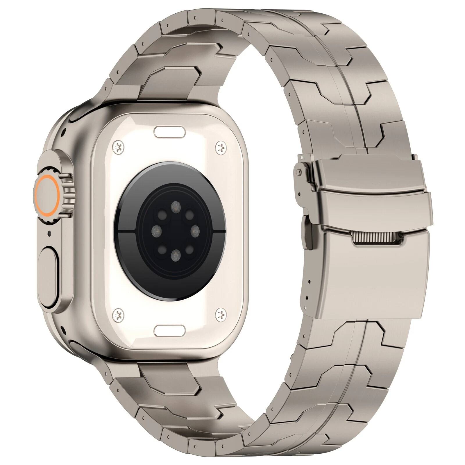 Back. Dteck - Titanium Metal Band for Apple Watch 49mm 46mm 45mm 44mm, Adjustable Stainless Steel Replacement Bracelet - Titanium.