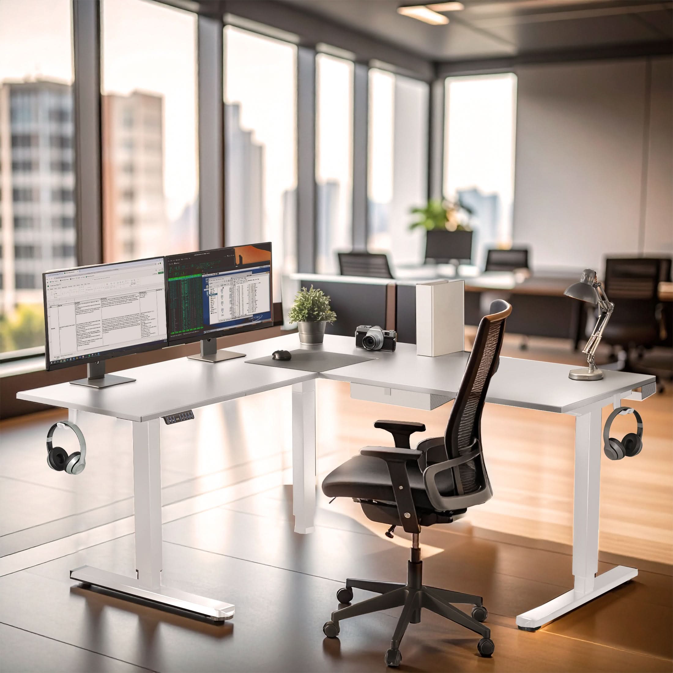 Angle. Mount-It! - XL Electric Height Adjustable Corner Standing Desk with Dual Motor and Memory Presets, White Frame and White Tabletop - White.
