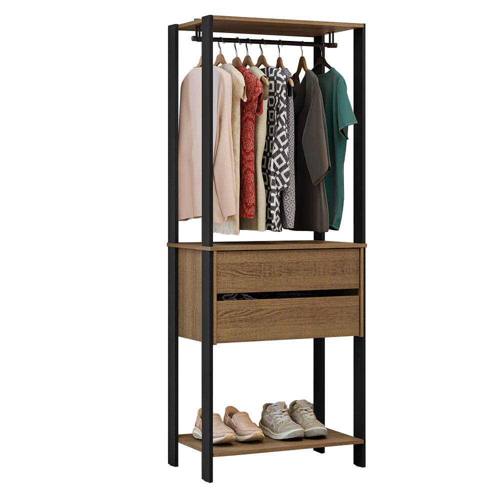 Angle. Madesa - Madesa Wardrobe Clothes Storage Rack with 2 Drawers and Hanging Space 27"L - Black/Brown - Rustic/Black.