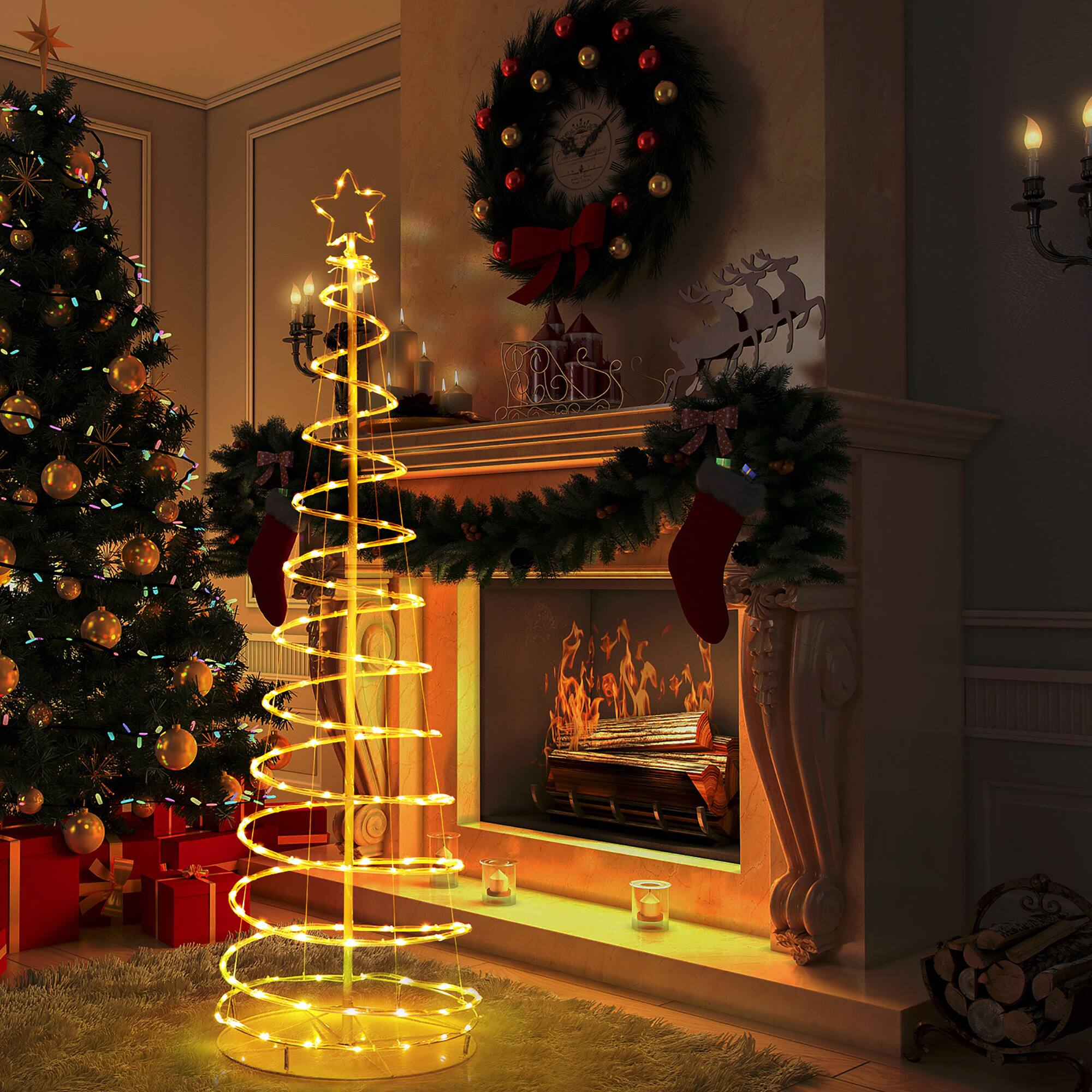 Alt View 2. Gymax - Gymax 6FT Retractable Spiral Christmas Tree Smart Decor Tree w/ 135 LED Lights & APP Control - White.