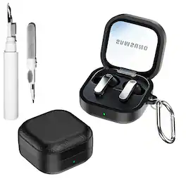 Dteck - for Samsung Galaxy Buds 4 & Buds 4 Pro Case with Carabiner, Lychee Texture Faux Leather Shockproof TPU Cover - Black