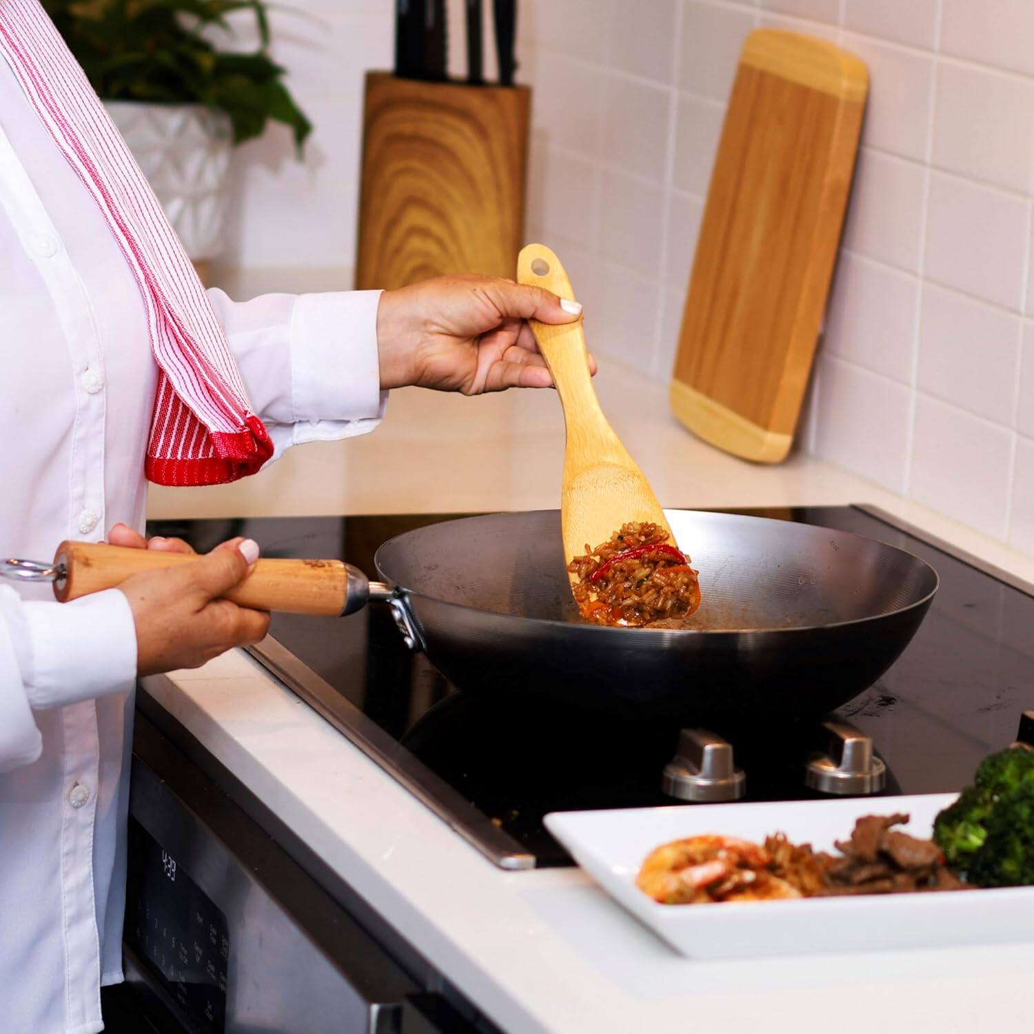 Alt View 1. Escali - Joyce Chen Classic Series 12-Inch Uncoated Carbon Steel Stir Fry Pan with Birch Handle - Silver.