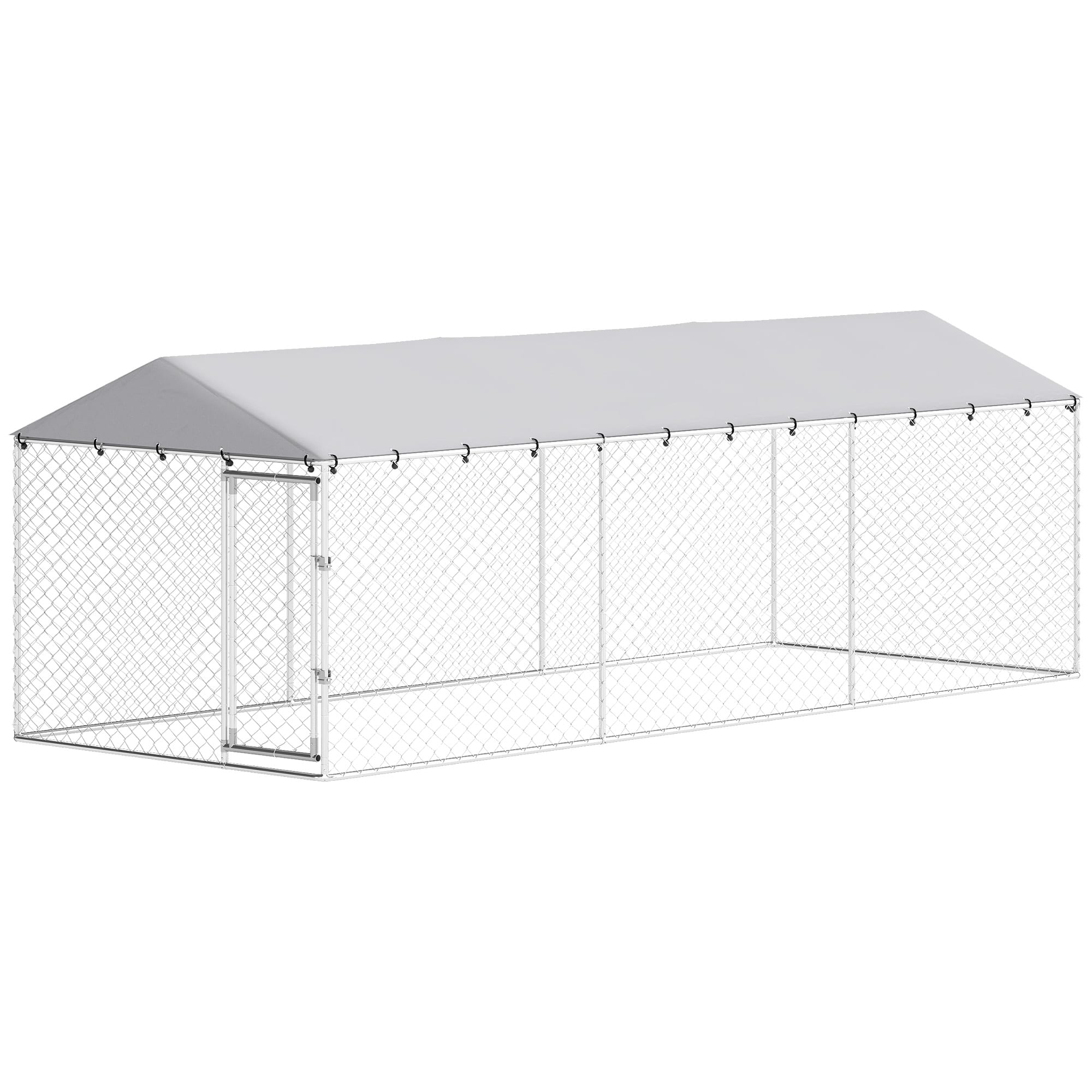 Pawhut - x 7.5' x 6.5' Dog Kennel Outdoor for Small Medium Large Dogs with Waterproof Roof - Silver
