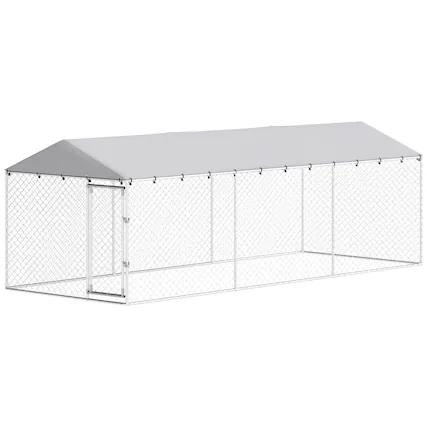 Front. Pawhut - x 7.5' x 6.5' Dog Kennel Outdoor for Small Medium Large Dogs with Waterproof Roof - Silver.