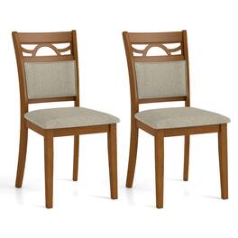 Gymax - Dining Chairs Set of 2 w/Rubber Wood Frame Padded Seat & Backrest for Kitchen - Brown