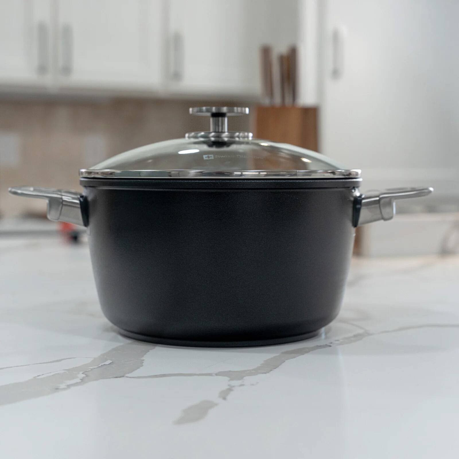 Alt View 6. Swiss Diamond - CHD Nonstick Stock Pot with Glass Lid, 5.5 qt - Black.