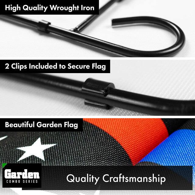 High Quality Wrought Iron  
2 Clips Included to Secure Flag  
Beautiful Garden Flag  
Quality Craftsmanship  

Garden COMBO SERIES