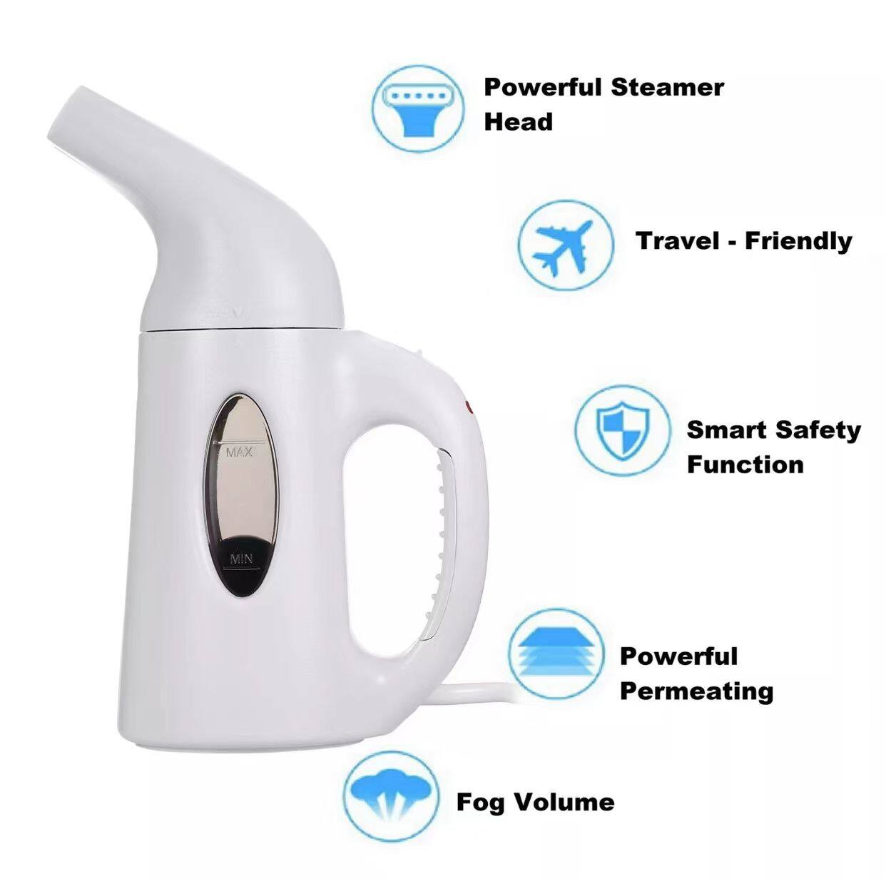 Powerful Steamer Head  
Travel-Friendly  
Smart Safety Function  
Powerful Permeating Fog Volume