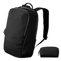 Front. ALPAKA - Elements Backpack Pro & Flight Pouch Pro Bundle , 16" Laptop Travel Backpack with Phone & Passport Access - Black Axoflux 400D Ripstop Nylon.