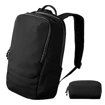 Front. ALPAKA - Elements Backpack Pro & Flight Pouch Pro Bundle , 16" Laptop Travel Backpack with Phone & Passport Access - Black Axoflux 400D Ripstop Nylon.