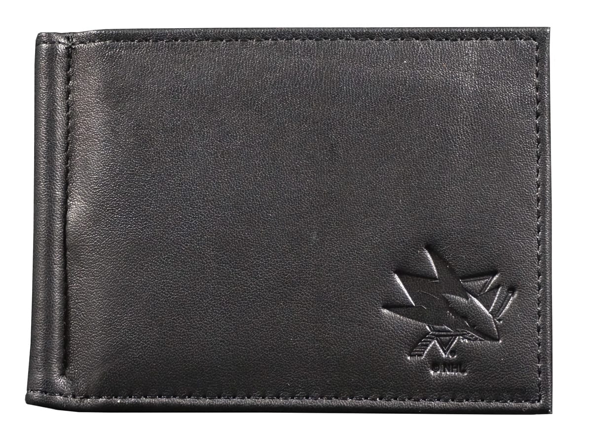 Rico Industries - San Jose Sharks Hockey RFID Blocking Shield Black Leather Moneyclip Wallet - Multi