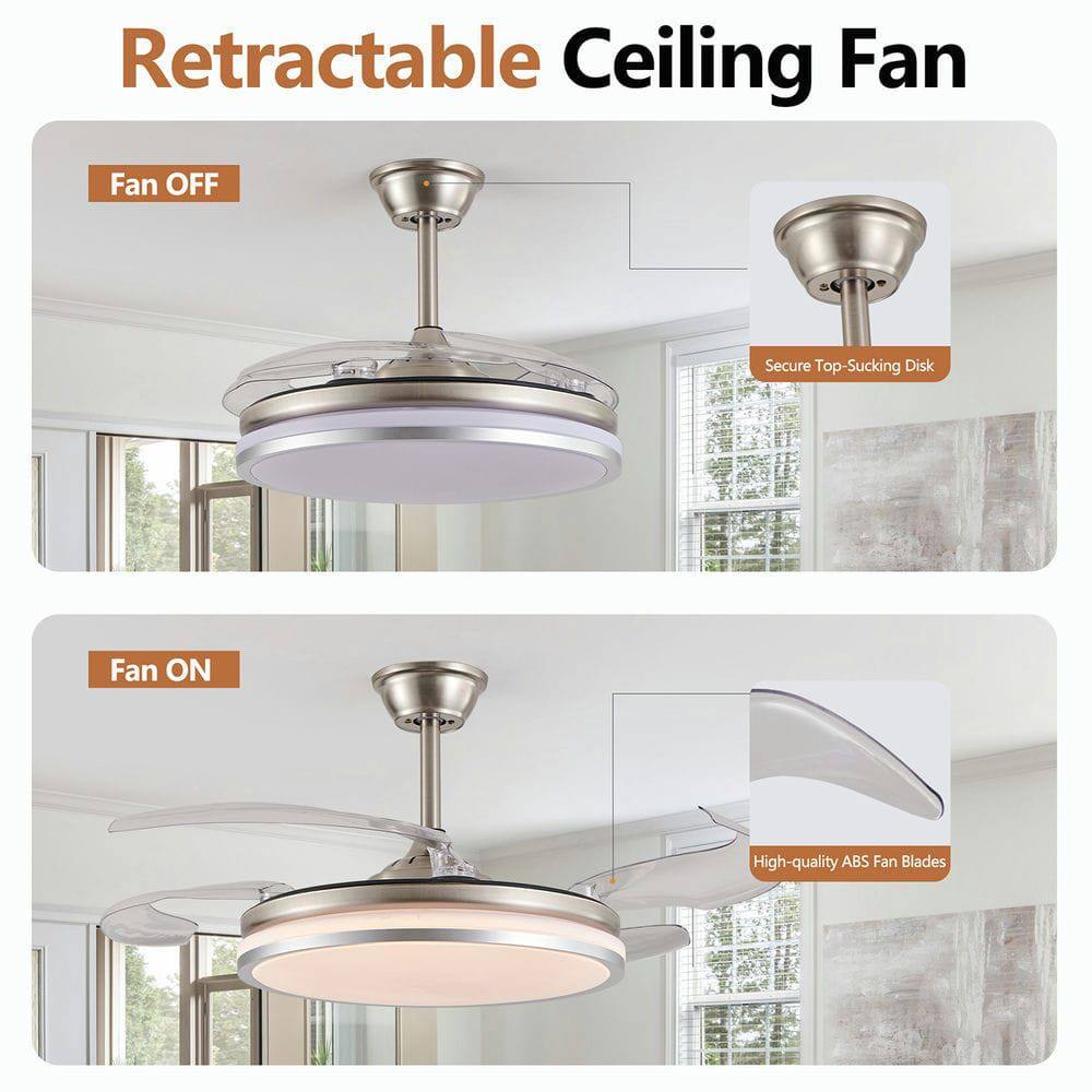 Retractable Ceiling Fan

- Fan OFF
- Secure Top-Sucking Disk
- Fan ON
- High-quality ABS Fan Blades