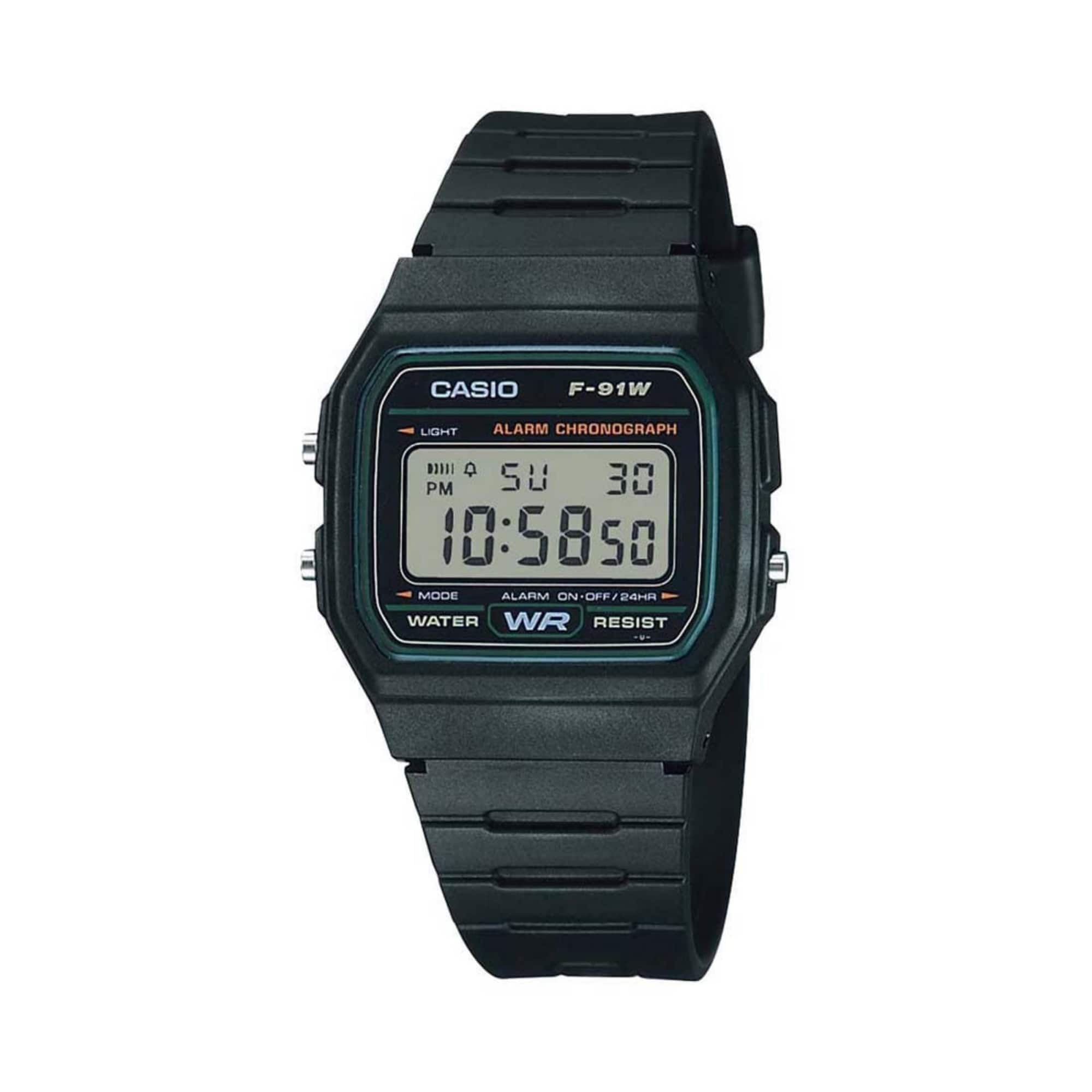 Casio - Men’s Digital Watch with Green Dial - F-91W-3HDG - Black