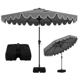 Costway - 10 FT Patio Umbrella with Weighted Base, Sandbags, Push Button Tilt & Crank - Gray