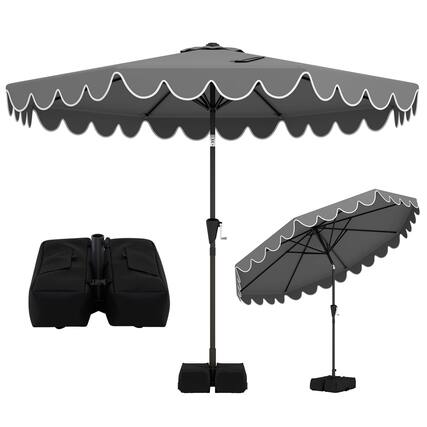 Front. Costway - Costway 10 FT Patio Umbrella with Weighted Base, Sandbags, Push Button Tilt & Crank - Gray.