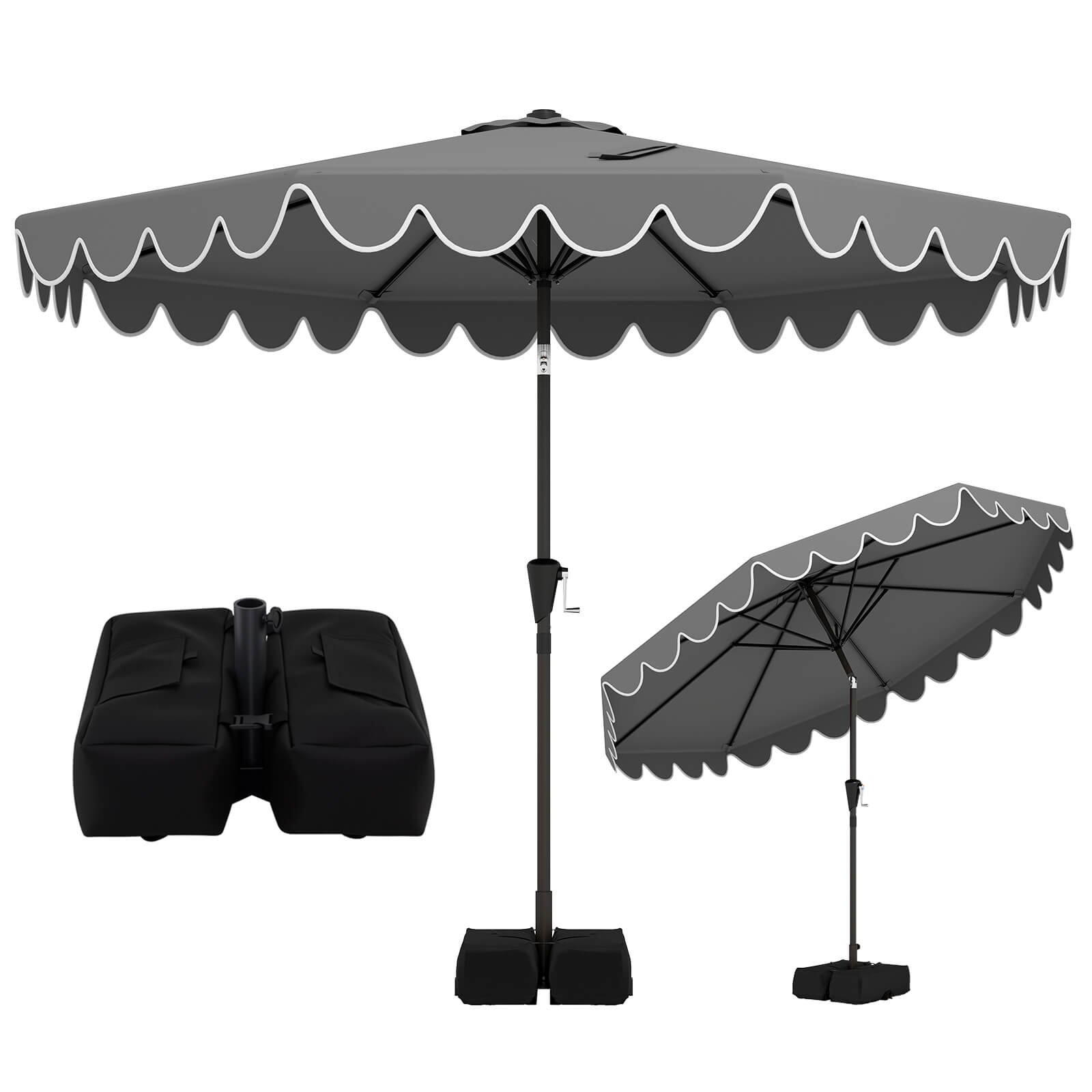 Front. Costway - Costway 10 FT Patio Umbrella with Weighted Base, Sandbags, Push Button Tilt & Crank - Gray.