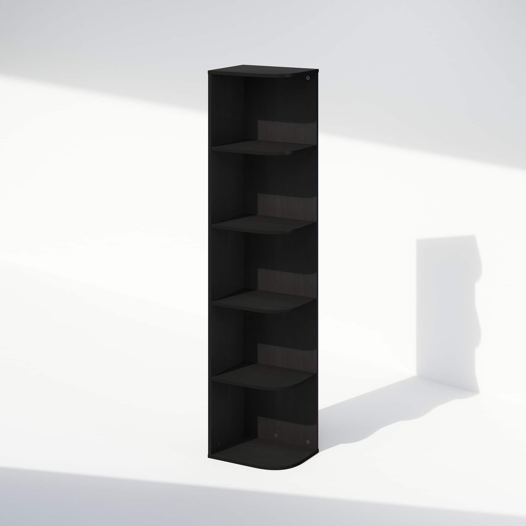 Furinno - Reed 5-Tier Space Saving Corner Storage Display Shelf, Bookshelf, Blackwood - Blackwood