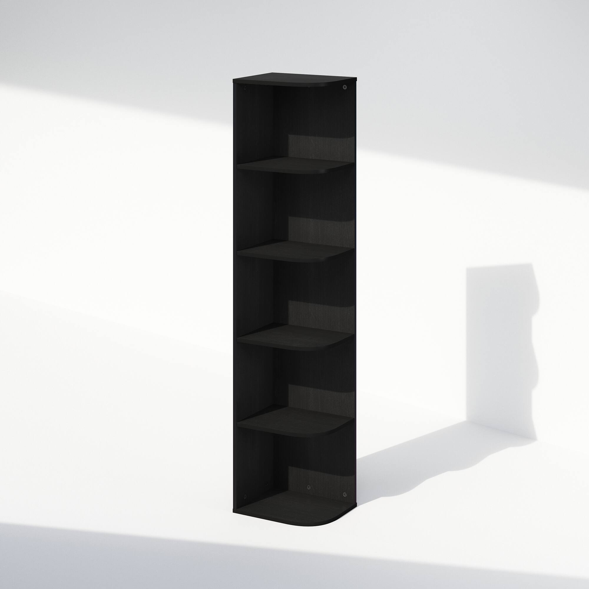 Front. Furinno - Reed 5-Tier Space Saving Corner Storage Display Shelf, Bookshelf, Blackwood - Blackwood.