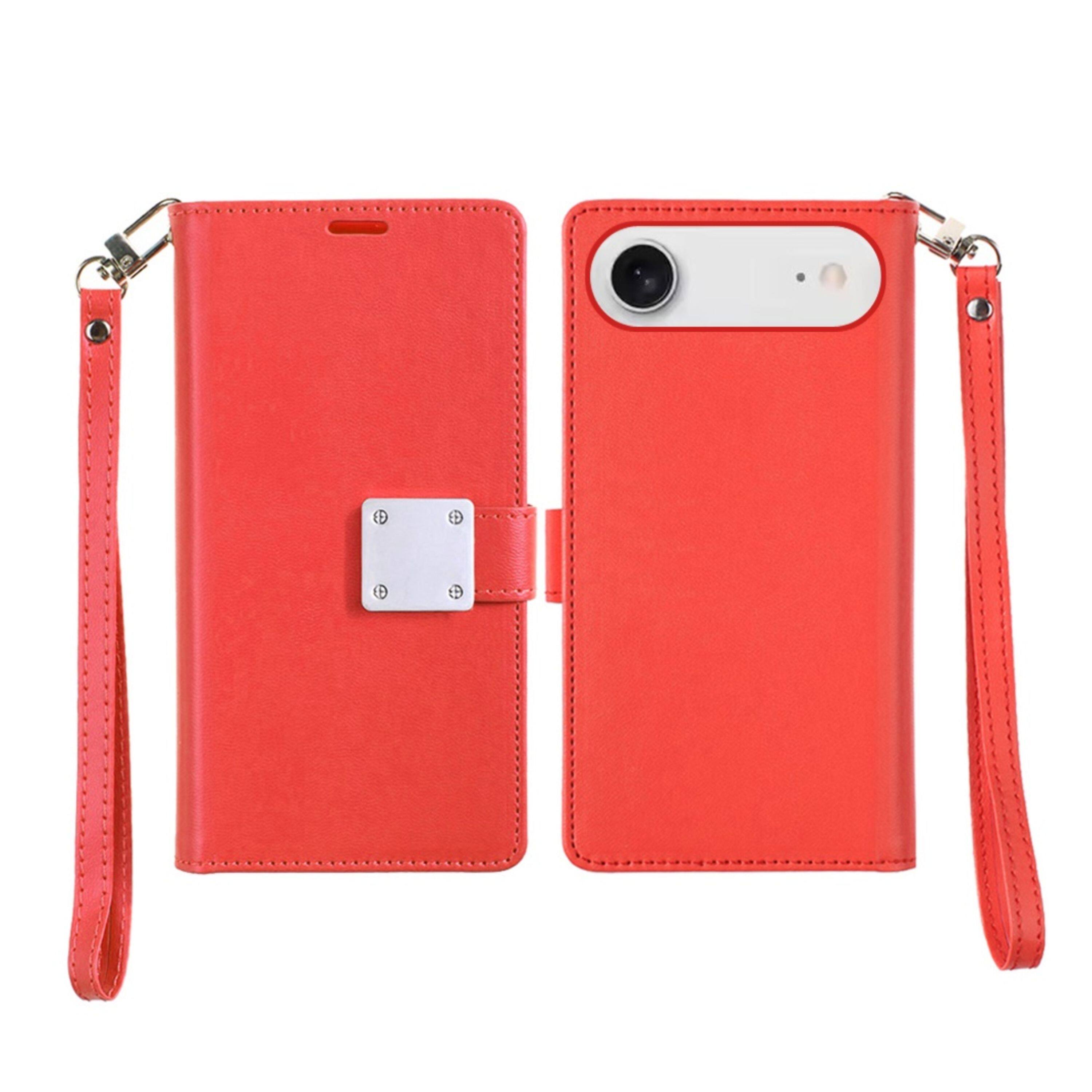 Back. Kitcheniva - PU Leather Phone Wallet Case With Wrist Strap Tempered Glass For iPhone 17 Air Red - Red.