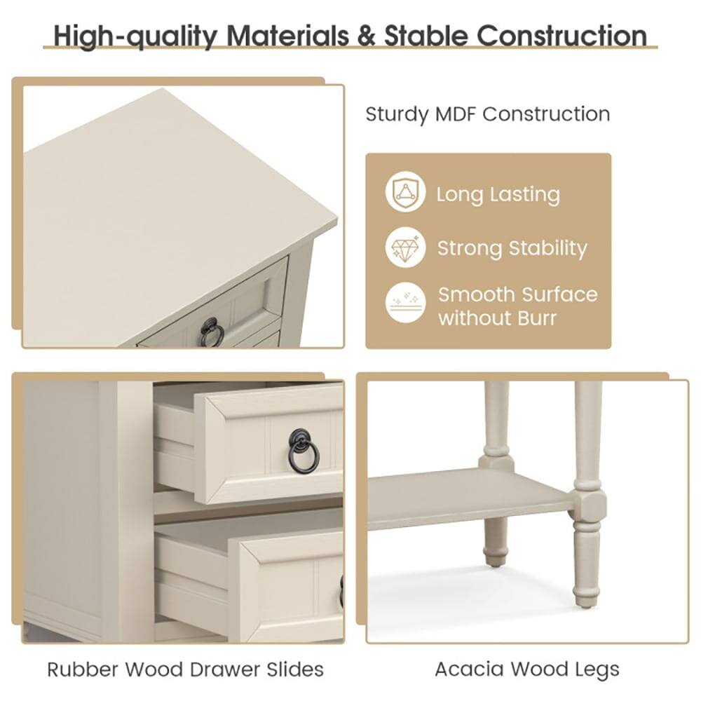 High-quality Materials & Stable Construction

- Sturdy MDF Construction
  - Long Lasting
  - Strong Stability
  - Smooth Surface without Burr

- Rubber Wood Drawer Slides

- Acacia Wood Legs