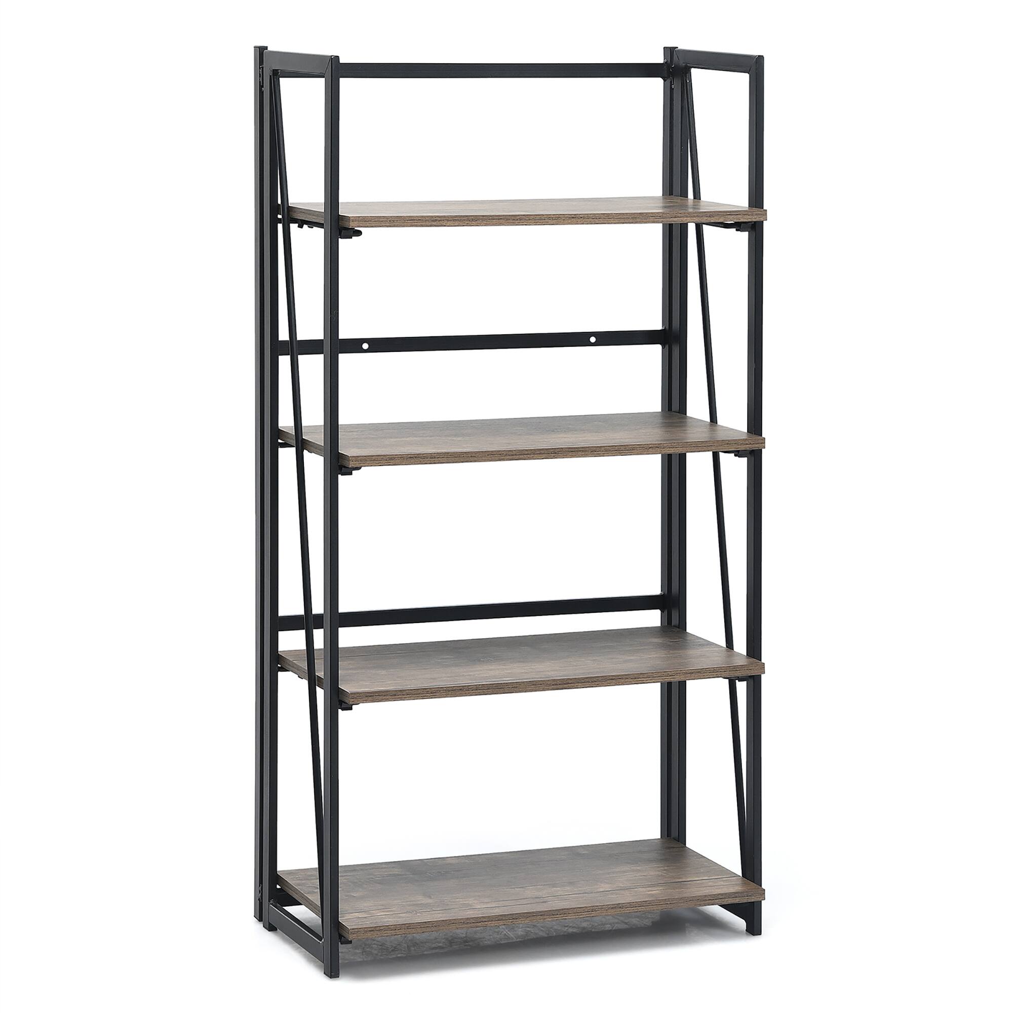 Alt View 18. Costway - 4-Tier Folding Bookshelf No-Assembly Industrial Bookcase Display Shelves - Rustic Brown.