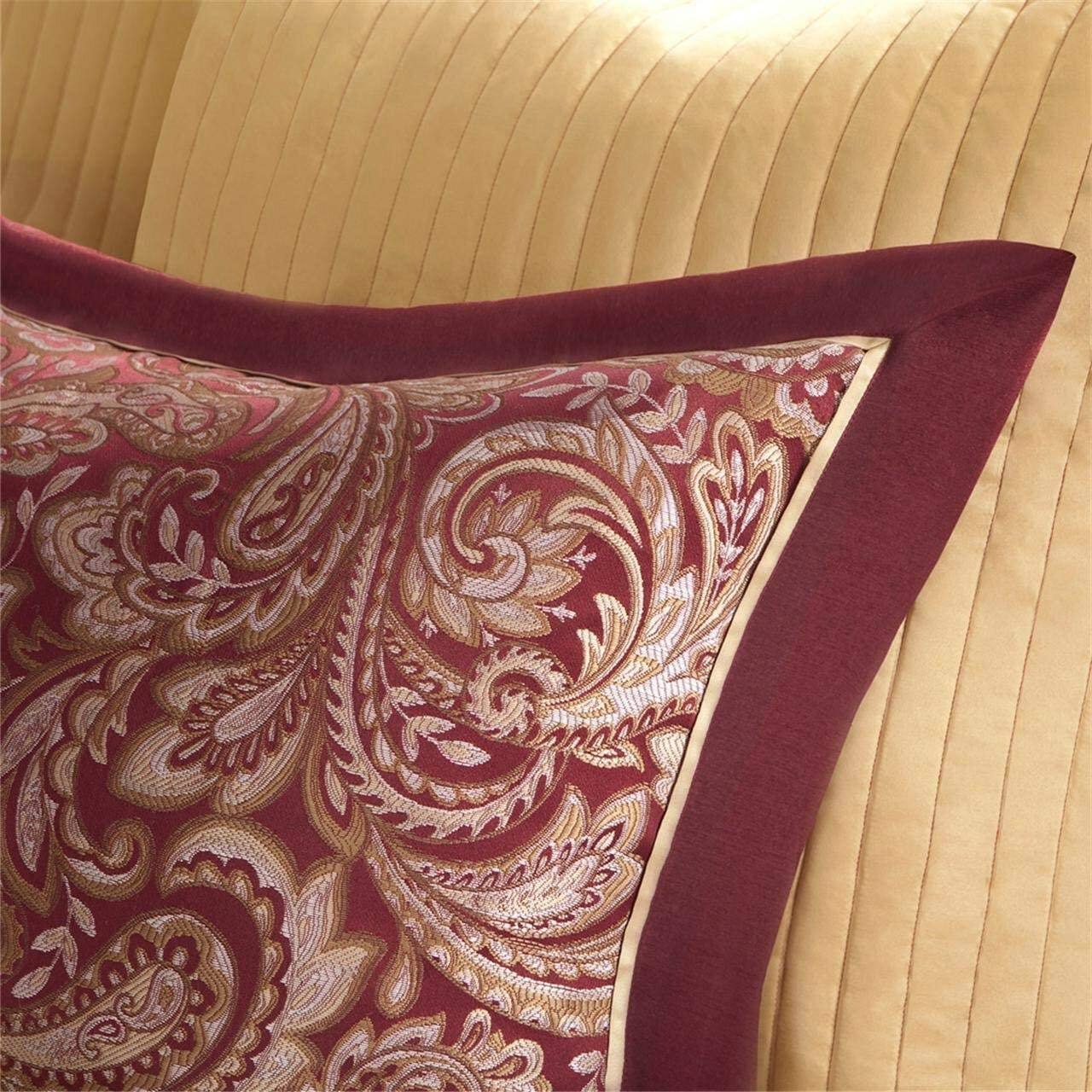Left. Hivvago - Queen 12 Piece Cotton Polyester Comforter Set Red Gold Paisley - Red Gold.