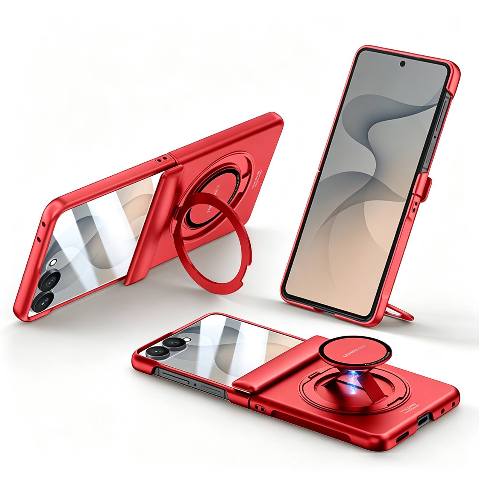 Alt View 2. Dteck - Rugged Case for Samsung Galaxy Z Flip8 with Built-in Screen Protector,360 Rotating Stand & Magnetic Rebound Strap - Red.