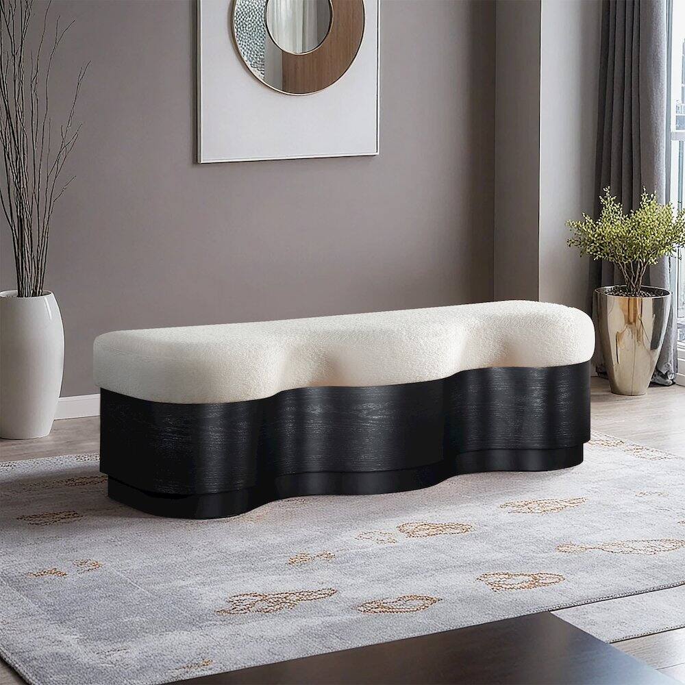 Alt View 1. Meridian Furniture - Savoy Cream Velour Fur Fabric Bench - Beige.