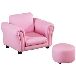 Qaba - Kids Sofa Set with Footstool, Upholstered Armchair for Kids 18M+, Baby Sofa for Playroom, Children's Bedroom - Pink