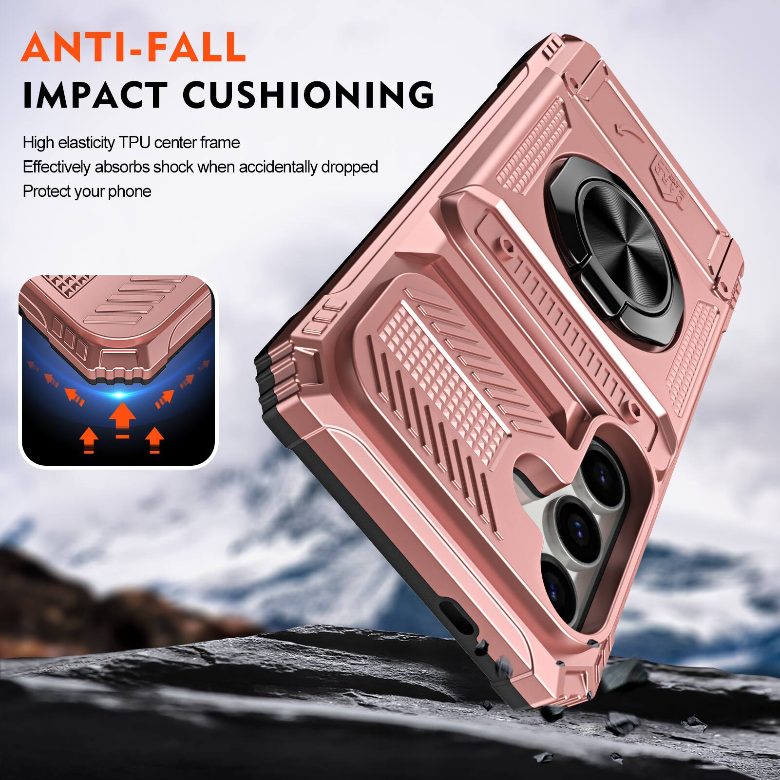 ANTI-FALL IMPACT CUSHIONING

High elasticity TPU center frame
Effectively absorbs shock when accidentally dropped
Protect your phone
