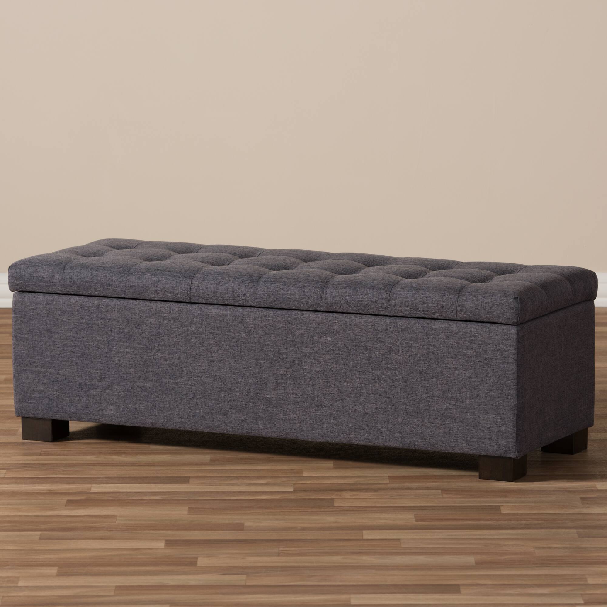 Alt View 6. Baxton Studio - Roanoke Modern and Contemporary Fabric Upholstered Grid-Tufting Storage Ottoman Bench - Dark Grey.
