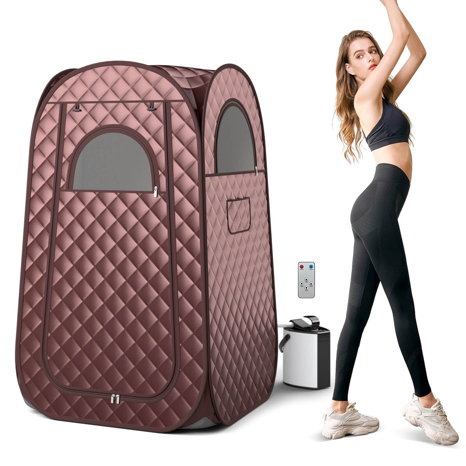 Front. Costway - Portable Home Sauna Full Body Steam Sauna Tent with 3L Steam Generator - Coffee.