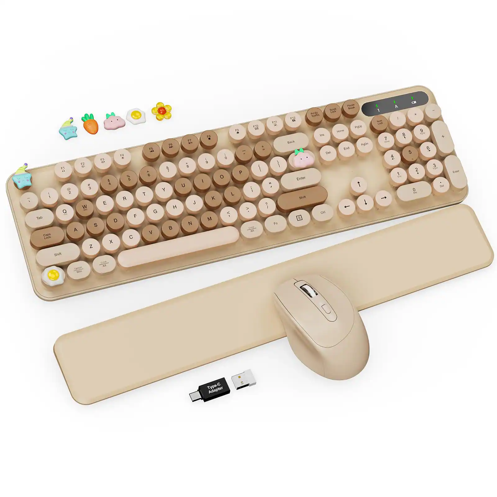 HM 1810 - Wireless And Mouse Combo Cute Typewriter With Detachable Wrist Rest Retro Round Keycaps Foldable 2 4ghz F - Latte